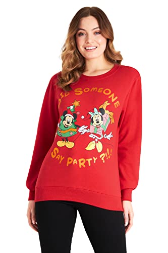 Disney Weihnachtspullover Damen, Mickey Mouse und Minnie Mouse Christmas Sweater Damen Pullover (Rot Party, L) von Disney