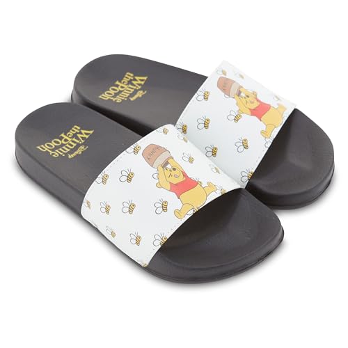 Disney Winnie Puuh Damen-Slides – klassische Winnie Puuh Slip-On-Sandalen aus Schaumstoff, Winnie Puuh, Schwarz Weiß, 38 EU von Disney