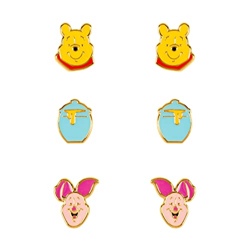 Disney Winnie The Pooh SF00469YL Ohrring-Set, Gelb, Rosa und Blau, Einheitsgröße, Messing, Kein edelstein von Disney