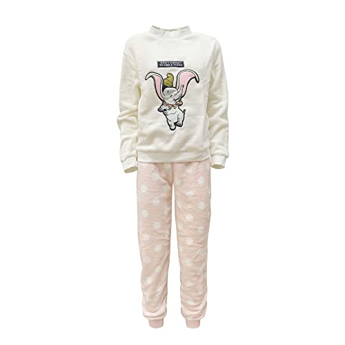 Disney Winterpyjama Lange Damen Dumbo Sweatshirt Hose Fleece 5932, cremeweiß, L von Disney