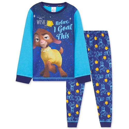 Disney Wish Schlafanzug für Mädchen Lang - 3-12 Jahre - Kinder Pyjama Mädchen Geschenke für Mädchen (Blau Wish, 7-8 Jahre) von Disney