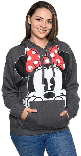 Disney Women Hoodie Minnie Mouse Peeking Pullover Sweatshirt (2X, Charcoal) von Disney