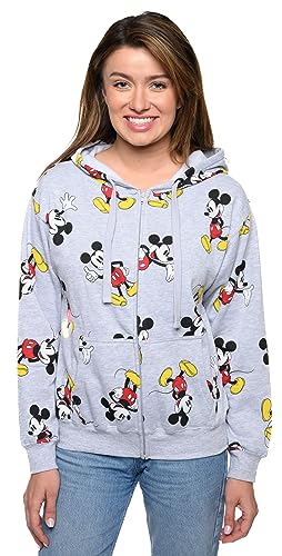 Disney Womens Hoodie Mickey Mouse All Over Print Zip Up (Heather Grey, Small) von Disney