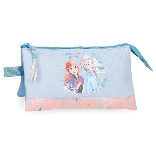 Joumma Disney Frozen Believe in The Journey Dreifach-Federmäppchen, Blau, 22 x 12 x 5 cm, Polyester, L, blau, Dreifaches Federmäppchen von Disney