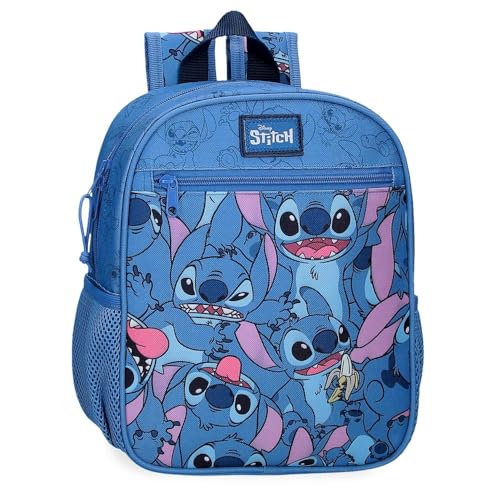 Joumma Disney Happy Stitch Rucksack für die Vorschule, anpassbar an Trolley, Blau, 23 x 28 x 10 cm, Polyester, 6,44 l, blau, Vorschulrucksack, anpassbar an den Kinderwagen von Disney