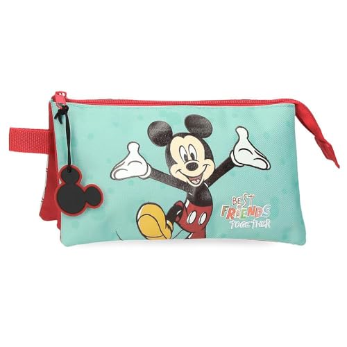 Joumma Disney Mickey, Best Friends, Together Federmäppchen, Mehrfarbig, 22 x 12 x 5 cm, Polyester, L, bunt, Dreifaches Federmäppchen von Disney