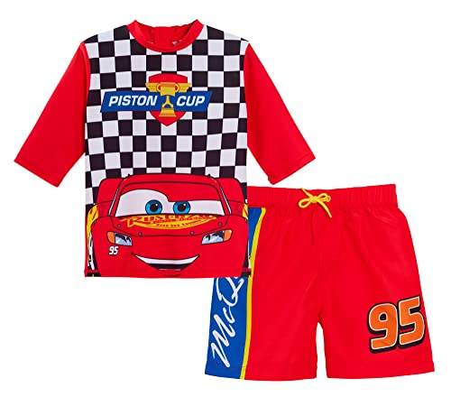 Jungen Cars Badeshorts + Rash Vest Lighting McQueen 2-teiliges Badeset Kinder Surf-Top + Boardshorts Schwimmset von Disney