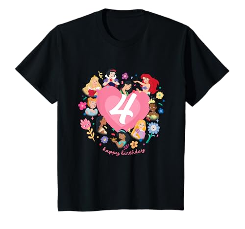 Kinder Disney Princess Heart 4 Years Old Happy Fourth Birthday T-Shirt von Disney