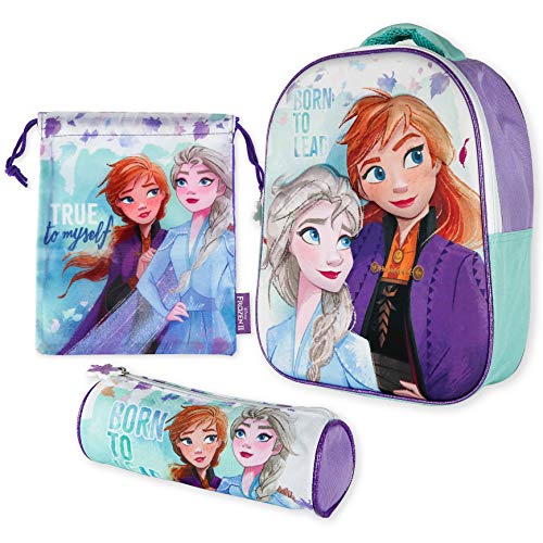 BONNYCO Kindergartenrucksack Jungen 3D, Turnbeutel Kinder und Stiftebox Kinder – Frozen | Rucksack Kinder für Jungen und Mädchen | Schulmaterial Zurück Zur Schule Mit den Kindern Frozen von BONNYCO