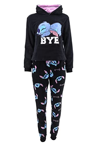 Lilo and Stitch Damen Lang Pyjama Schlafanzug (Schwarz,L) von Disney