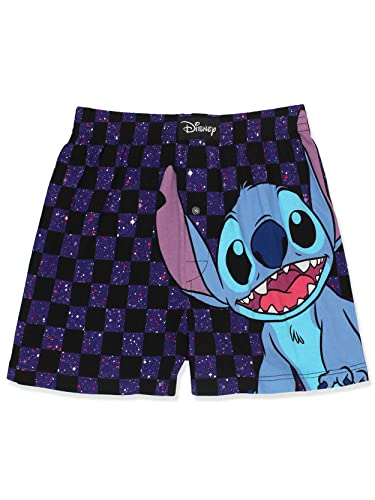 Lilo & Stitch Galaxy Check Mens Cotton Jersey Button Fly Boxer Lounge Shorts (Small, Navy) von Disney