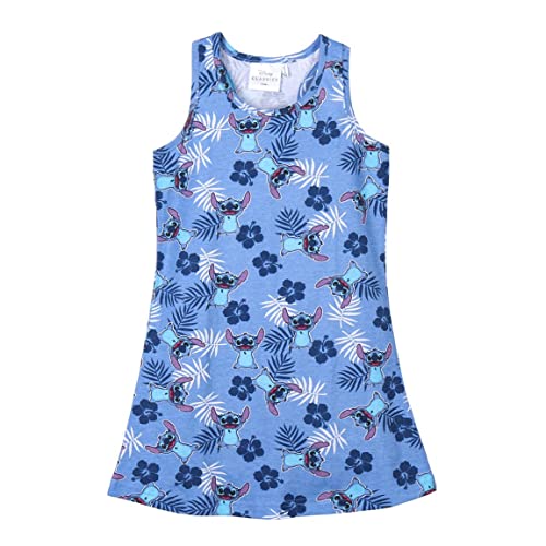 Lilo und Stitch Mädchen Kleid, Tropisches Design, Mädchenkleid, Kurzärmliges Kleid, Sommerkleid für Mädchen, Weiche Baumwolle, Größe 4 Jahre, Blau von Disney