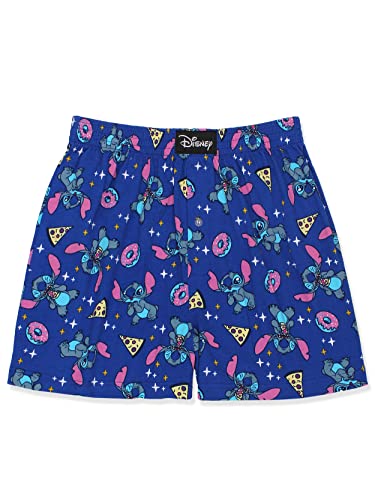 Lilo & Stitch Snacks Mens Cotton Jersey Button Fly Boxer Lounge Shorts (X-Large, Blue) von Disney