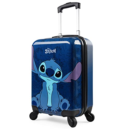 Disney Hartschalenkoffer Kinder, Reisekoffer mit Rollen 28L, 50L oder 91L 4 Räder (Dunkelblau Stitch Klein) von Disney