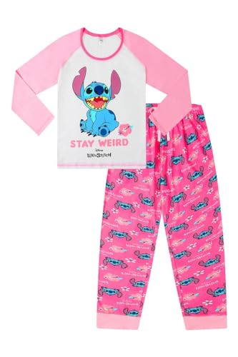 Mädchen Disney Lilo and Stitch Stay Weird Pink White Long Pyjama, rose, 7-8 Jahre von Disney