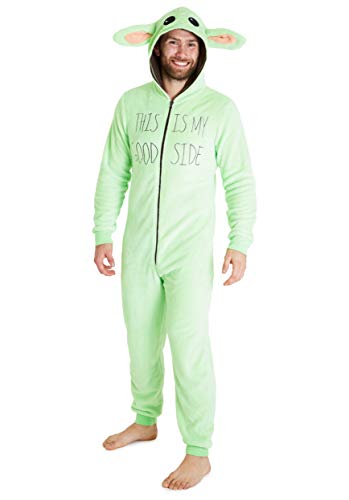 Mandalorian Baby Yoda Jumpsuit, Mandalorian The Child Onesie Damen und Herren, Star Wars Kuschelig Hausanzug, Unisex Fleece Einteiler Für Winter (Grün, S) von Disney