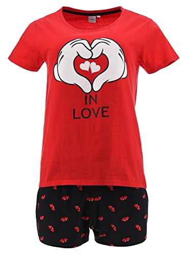 Mickey Mouse Damen Kurz Pyjama Schlafanzug (Rot,S) von Disney