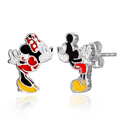 Mickey und Minnie Maus Küssen, Sterling Silber Ohrstecker mit Zirkonia, Geschenk für Mädchen und Damen von Disney