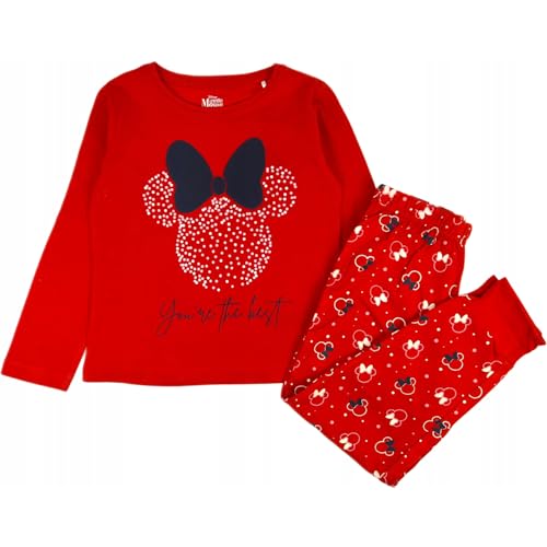 Minnie Mouse Mädchen Pyjama Set Baumwolle Langarm Rot/Marine Minnie Grafik "You're the best", rot, 7 Jahre von Disney