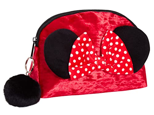 Minnie Mouse Make-up-Tasche für Damen und Mädchen, Disney Federmäppchen, doppelseitig, roter Samt, Kosmetiktasche, Reisezubehör, Geschenk, rot / schwarz, Einheitsgröße, Kosmetiktasche von Disney