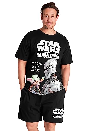 Star Wars Mandalorian Short Pyjama Männer | Pyjama-Set für Herren Erwachsene aus Baumwolle| Zweiteiliger Sommer Nachtwäsche mit Gummizug | Schlafkleidung in Größe M-3XL (Schwarz, S) von Disney