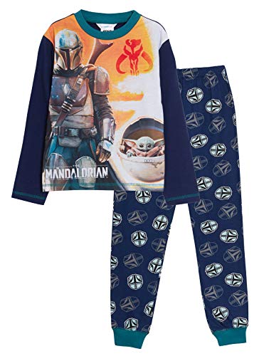 Star Wars Mandalorianischer Schlafanzug für Jungen, Kinder und Baby Yoda das Kind, volle Länge, Schlafanzug-Set, Nachtwäsche + Loungehose, navy, 146 von Disney