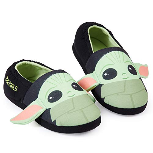 The Mandalorian Hausschuhe Kinder, Star Wars Baby Yoda Hausschuhe Kinder Junge und Mädchen, Warm Kinderschuhe, Winter Kinder Hausschuhe Mädchen und Teenager (Schwarz/Grun, 34 EU, numeric_34) von Disney