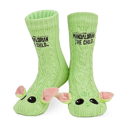 Disney The Mandalorian Kuschelsocken Herren Flauschig Hüttensocken Herren mit Noppen Baby Yoda (Grün) von Disney