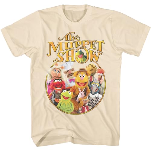 The Muppets Kermit Show Logo Piggy Fozzie Animal Adult T-Shirt, Cream, Mittel von Disney