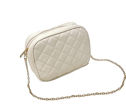 Disparatte Kleine weiße Knochentasche mit goldener Kette - Weiß gepolsterte Umhängetasche mit Reißverschluss Modell Weiß, gebrochenes weiß Disparatte Kleine weiße Knochentasche mit goldener Kette - Weiß gepolsterte Umhängetasche mit Reißverschluss Modell Weiß, gebrochenes weiß von Disparatte