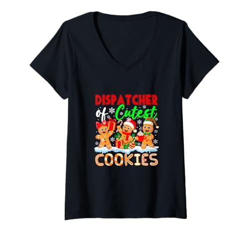 Damen Dispatcher of Cutest Cookies Lebkuchen Christmas Job Team T-Shirt mit V-Ausschnitt von Dispatcher Christmas Costume