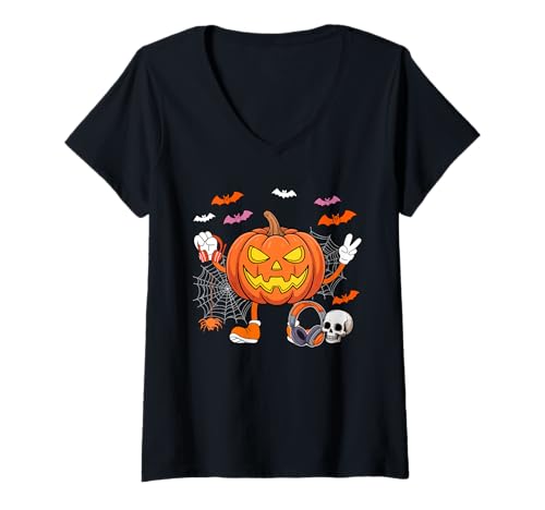 Damen Dispatcher Job Horror geschnitzt Kürbis Halloween Kostüm Team T-Shirt mit V-Ausschnitt Damen Dispatcher Job Horror geschnitzt Kürbis Halloween Kostüm Team T-Shirt mit V-Ausschnitt von Dispatcher Halloween Costume