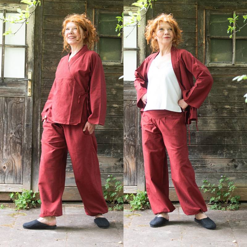 Kimono + Bloomers, Set Aus Gleichem Baumwollstoff in Rot von DistelfinkDesigns