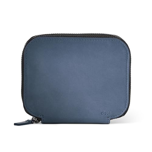 Distil Union ZipWallet | Minimalistische Leder-Geldbörse mit Reißverschluss | RFID-Abschirmung, Münzfach, 3 Kartenfächer, Außentasche mit Schnellzugriff, Marineblau, Geldbörse mit Reißverschluss von Distil Union