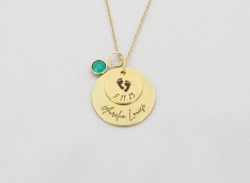 Neue Mutter Geschenk Personalisierte Neue Halskette Layered Name Push Vorhanden Neues Baby Kind Birthstone von DistinctlyIvy