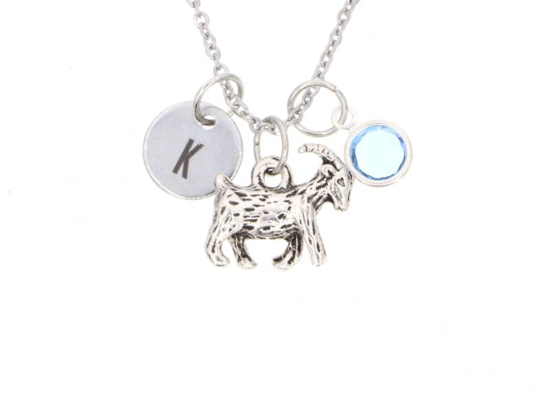 Personalisierte Ziege Halskette Initial & Geburtsstein Anhänger, Bauernhof Tier Schmuck von DistinctlyIvy
