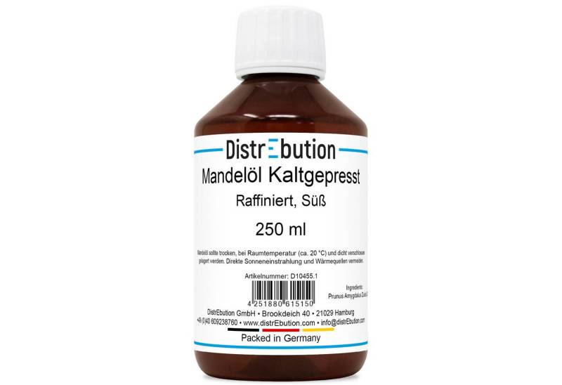 DistrEbution Körperöl Mandelöl Süß 250ml-5L Kaltgepresst & Raffiniert, 100% Rein & Vegan von DistrEbution