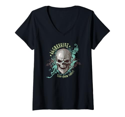 Damen Esse Quam Videri Grunge-Schädel T-Shirt mit V-Ausschnitt von Distress Streetwear.