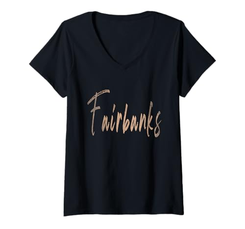 Damen Fairbanks Alaska Vintage elegantes Design T-Shirt mit V-Ausschnitt von Distressed Alaska designs