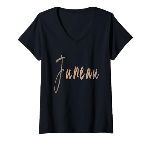 Damen Juneau Alaska Vintage elegantes Design T-Shirt mit V-Ausschnitt von Distressed Alaska designs