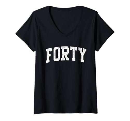 Damen Forty Minimalist 40th Birthday Design 40-Year-Old T-Shirt mit V-Ausschnitt Damen Forty Minimalist 40th Birthday Design 40-Year-Old T-Shirt mit V-Ausschnitt von Distressed Arch 40th Birthday Design