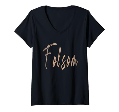 Damen Folsom California Vintage elegantes Design T-Shirt mit V-Ausschnitt von Distressed California designs
