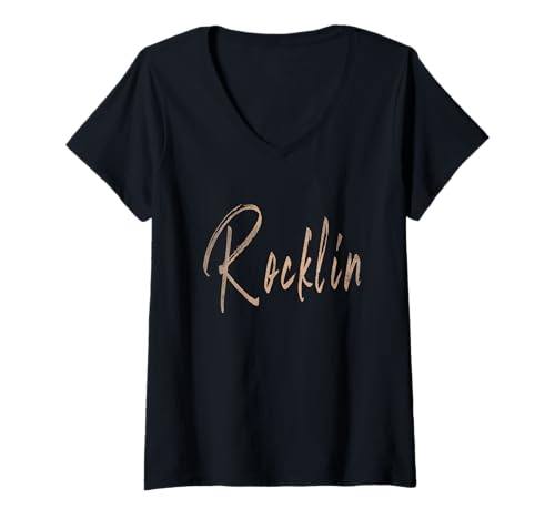 Damen Rocklin California Vintage elegantes Design T-Shirt mit V-Ausschnitt von Distressed California designs