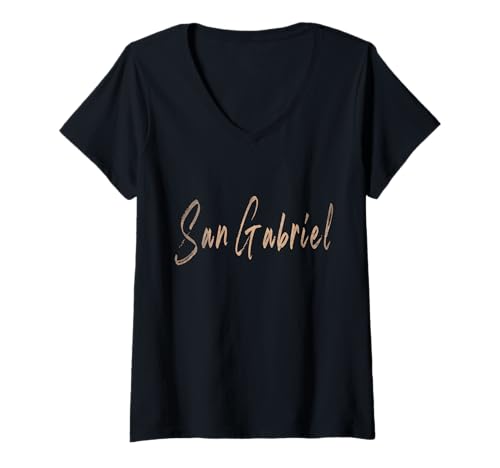 Damen San Gabriel California Vintage elegantes Design T-Shirt mit V-Ausschnitt von Distressed California designs