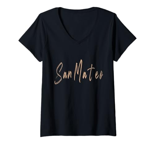 Damen San Mateo California Vintage elegantes Design T-Shirt mit V-Ausschnitt von Distressed California designs