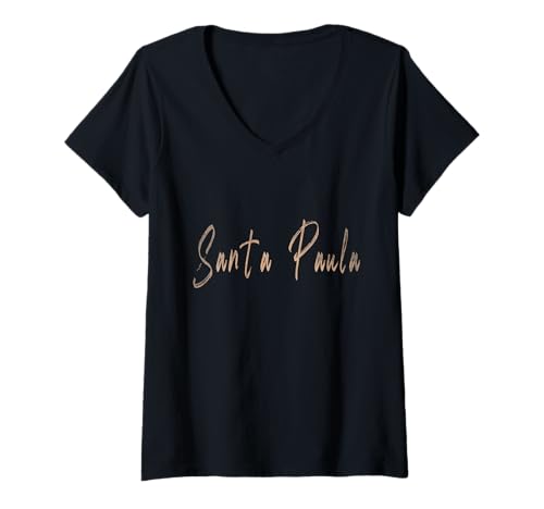 Damen Santa Paula California Vintage elegantes Design T-Shirt mit V-Ausschnitt von Distressed California designs