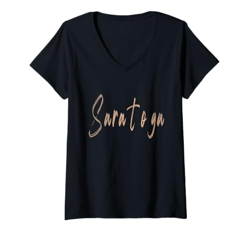 Damen Saratoga California Vintage elegantes Design T-Shirt mit V-Ausschnitt von Distressed California designs