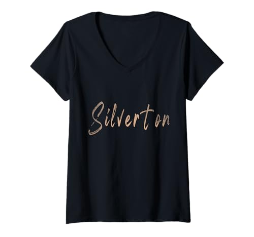 Damen Silverton Colorado Vintage Elegantes Design T-Shirt mit V-Ausschnitt Damen Silverton Colorado Vintage Elegantes Design T-Shirt mit V-Ausschnitt von Distressed Colorado designs