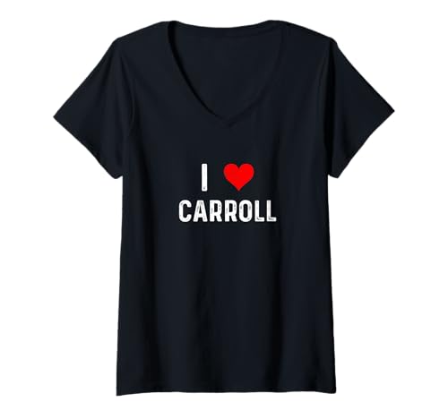 Damen I Love Carroll – Herz – Used-Look T-Shirt mit V-Ausschnitt Damen I Love Carroll – Herz – Used-Look T-Shirt mit V-Ausschnitt von Distressed I Heart Love Apparel by RJ