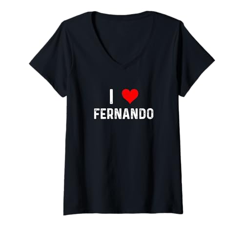 Damen I Love Fernando – Herz – Used-Look T-Shirt mit V-Ausschnitt Damen I Love Fernando – Herz – Used-Look T-Shirt mit V-Ausschnitt von Distressed I Heart Love Apparel by RJ